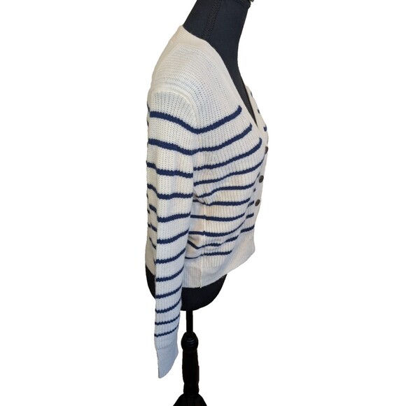 Madewell Soft Wool V-Neck Cardigan Sweater in Stripe Cashmere Classic Medium - Picture 7 of 11